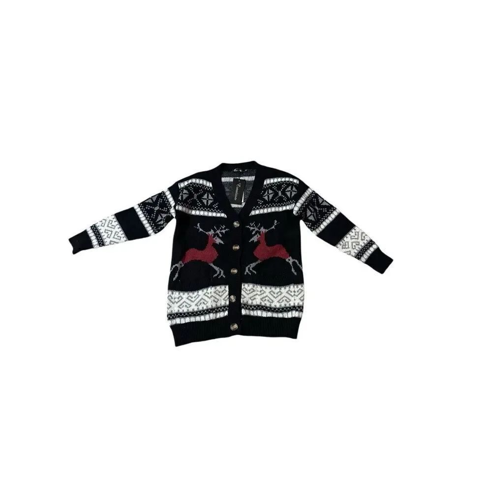Creation black winter soft reindeer wool blend cardigan M new